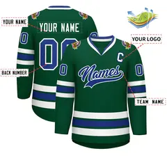 Green Royal-White Classic Style Hockey Jersey 2