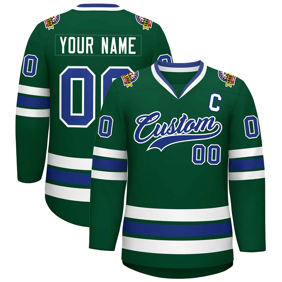 Green Royal-White Classic Style Hockey Jersey