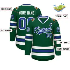 Green Royal-White Classic Style Hockey Jersey 2