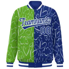 Green Royal-White Graffiti Pattern Split Letterman Bomber Baseball Jacket 3