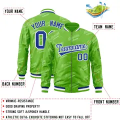 Green Royal-White Letter Full-Zip Varsity Bomber Jacket 2