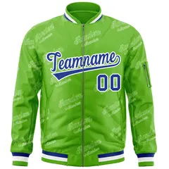 Green Royal-White Letter Full-Zip Varsity Bomber Jacket 3
