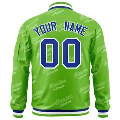 Green Royal-White Letter Full-Zip Varsity Bomber Jacket 4