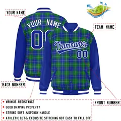 Green Royal-White Plaid Varsity Letterman Baseball Jacket 2