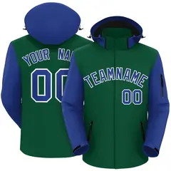 Green Royal-White Raglan Sleeves Waterproof Jacket 1
