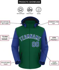 Green Royal-White Raglan Sleeves Waterproof Jacket 2