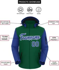 Green Royal-White Raglan Sleeves Waterproof Jacket 2