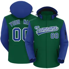 Green Royal-White Raglan Sleeves Waterproof Jacket
