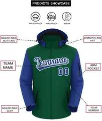 Green Royal-White Raglan Sleeves Waterproof Jacket 2