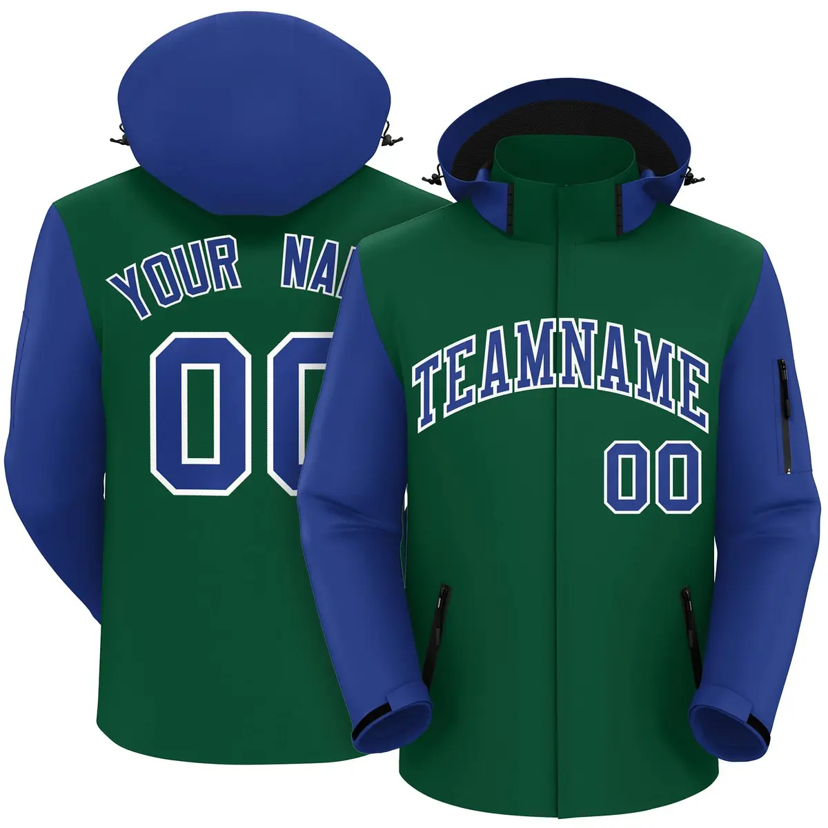 Green Royal-White Raglan Sleeves Waterproof Jacket