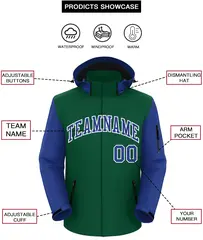 Green Royal-White Raglan Sleeves Waterproof Jacket 2