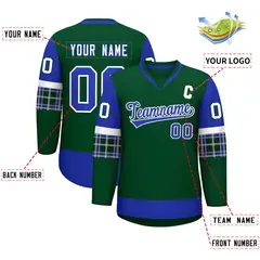 Green Royal-White Raglan V-Neck Hockey Jersey 2