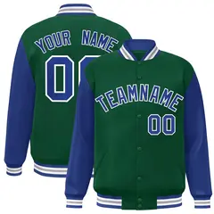 Green Royal-White Raglan Varsity Full-Snap Letterman Jacket 1