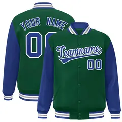 Green Royal-White Raglan Varsity Full-Snap Letterman Jacket 1