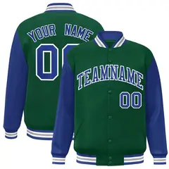 Green Royal-White Raglan Varsity Full-Snap Letterman Jacket 1