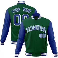 Green Royal-White Raglan Varsity Full-Snap Letterman Jacket 1