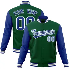 Green Royal-White Raglan Varsity Full-Snap Letterman Jacket 1