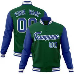 Green Royal-White Raglan Varsity Full-Snap Letterman Jacket 1