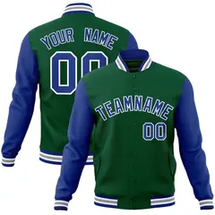 Green Royal-White Raglan Varsity Full-Snap Letterman Jacket 1