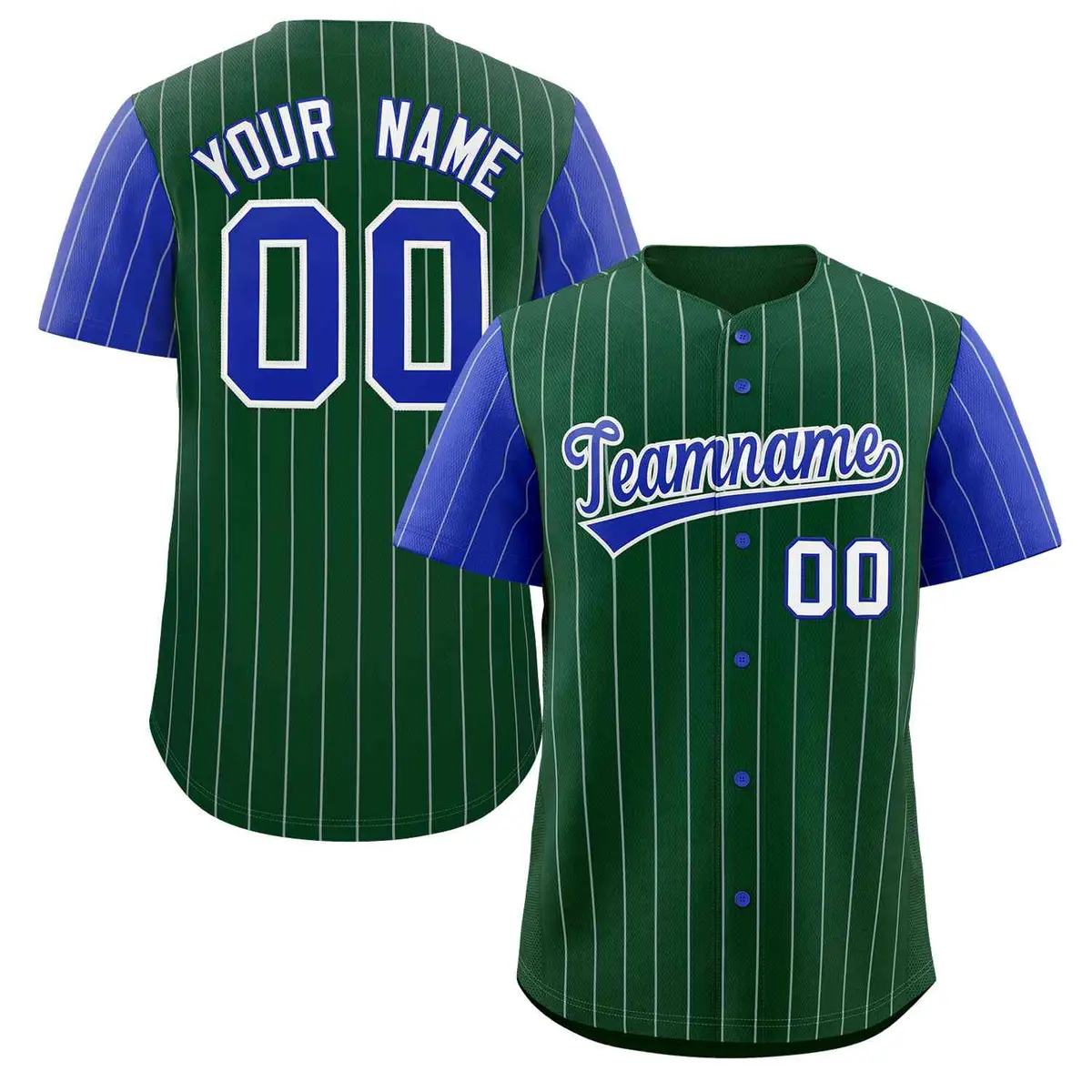Green Royal-White Stripe Raglan Baseball Jersey