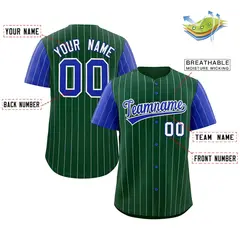 Green Royal-White Stripe Raglan Baseball Jersey 2