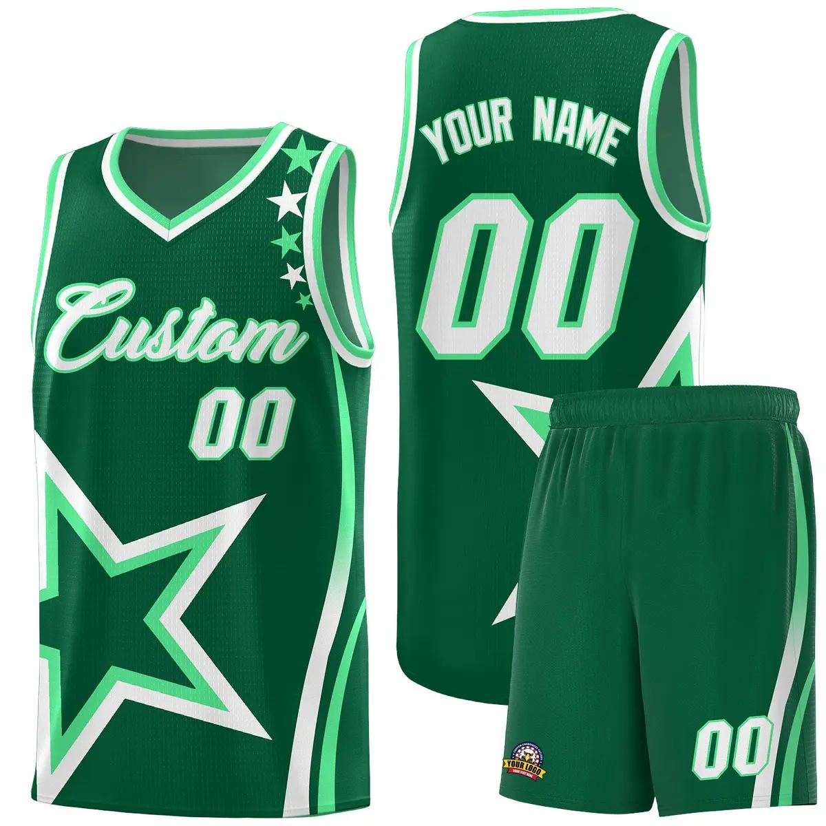 Green Shoulder Stars Graffiti Basketball Jersey