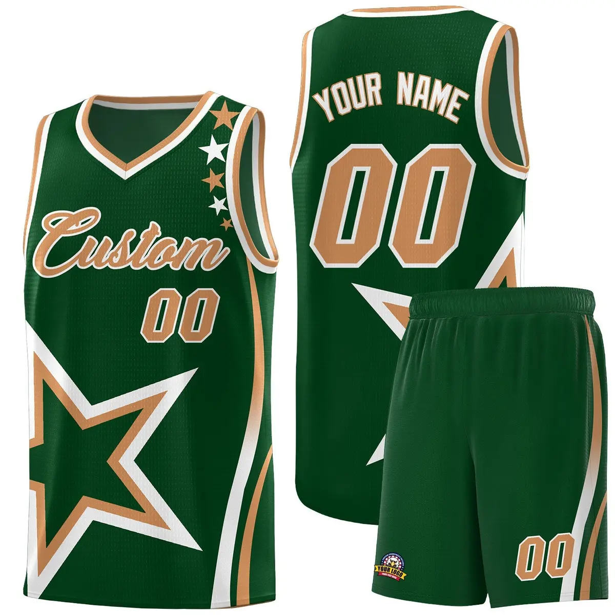 Green Shoulder Stars Graffiti Basketball Jersey