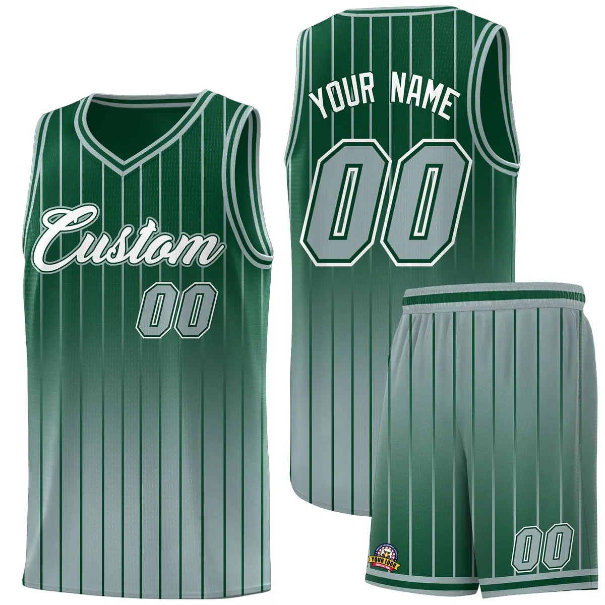 Green Silver Gradient Stripe Fashion Basketball Jersey