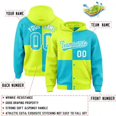 Green Sky Blue Color Block Varsity Letterman Jacket Hoodie 4