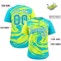 Green Sky Blue Swirl Graffiti Pattern Baseball Jersey 2