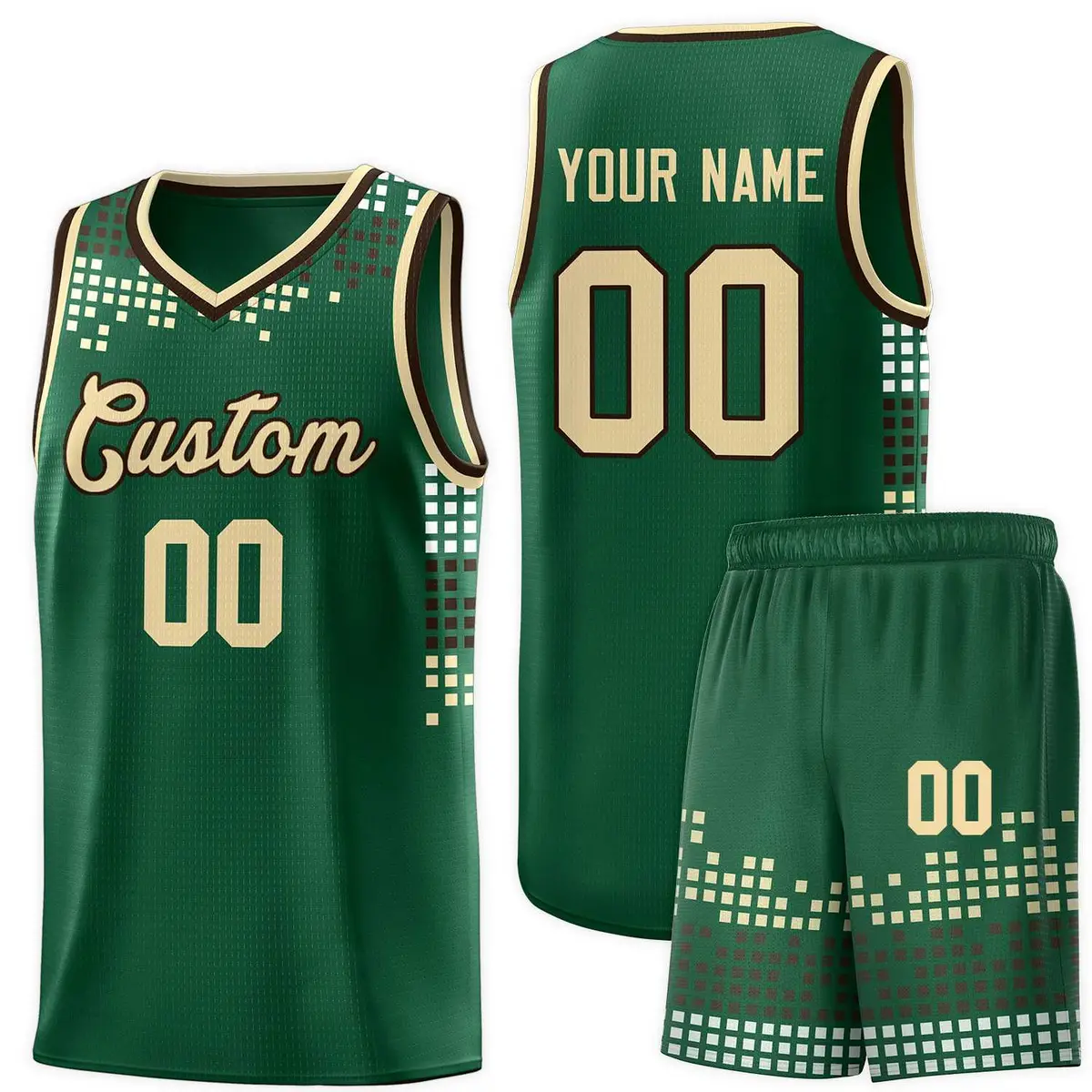 Green Square Grid Graffiti Basketball Jersey