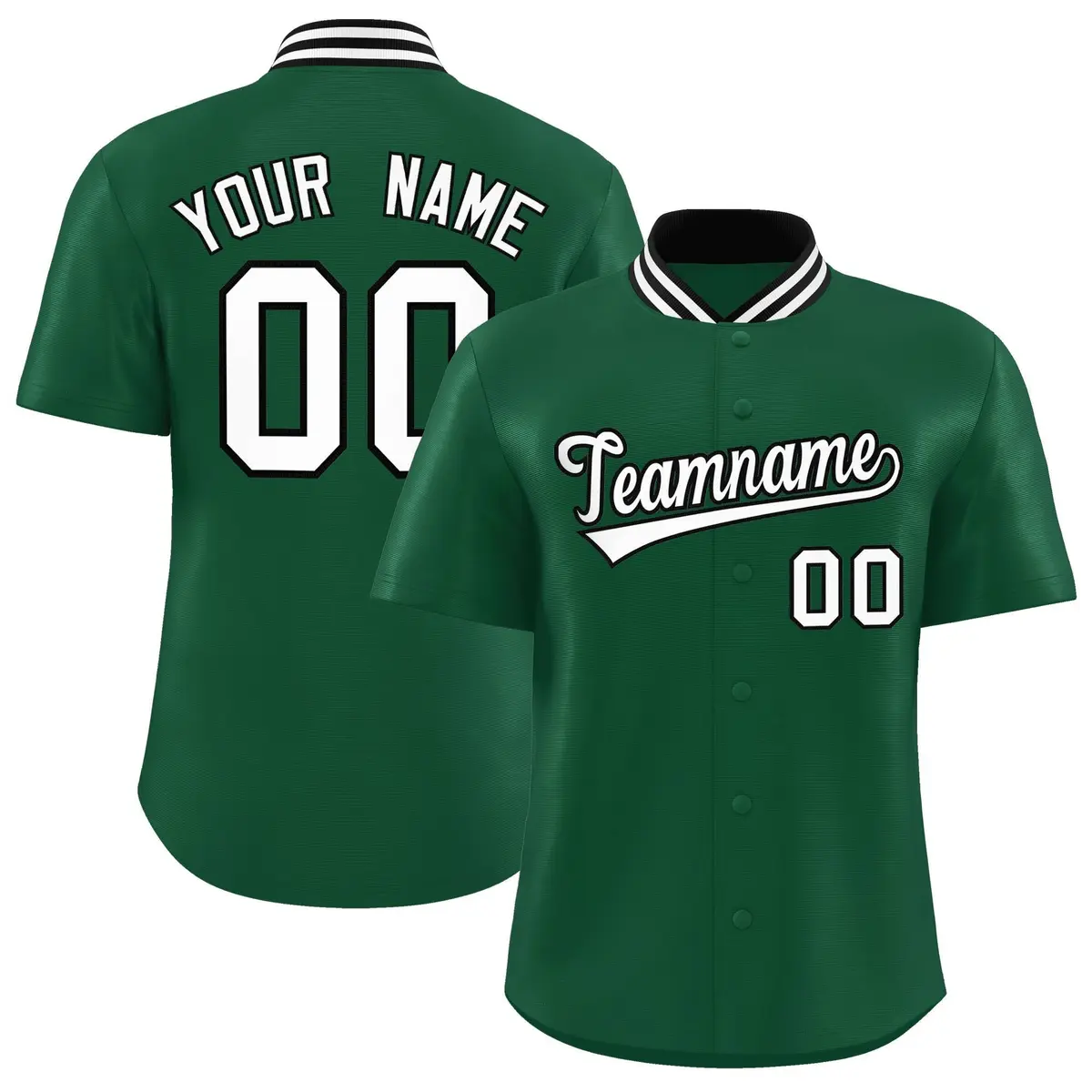 Green Stand Collar Classic Baseball Jersey