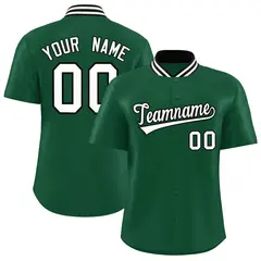 Green Stand Collar Classic Baseball Jersey
