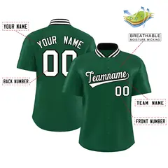 Green Stand Collar Classic Baseball Jersey 2