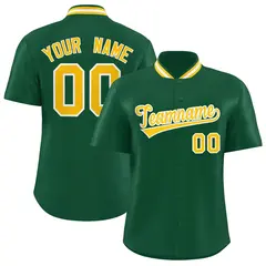 Green Stand Collar Classic Baseball Jersey