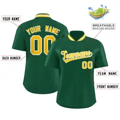 Green Stand Collar Classic Baseball Jersey 2