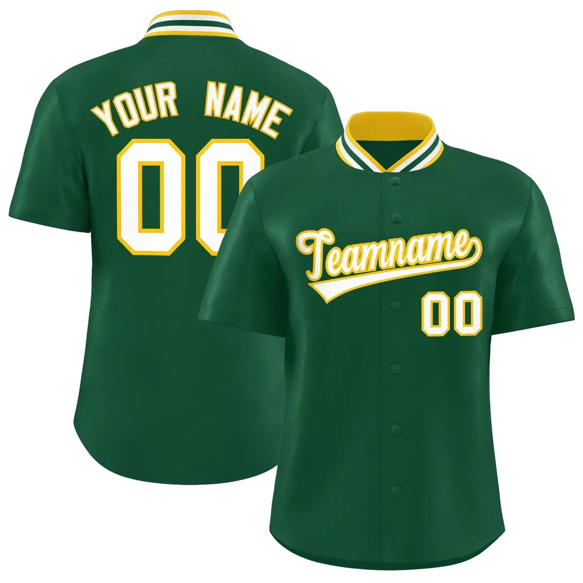 Green Stand Collar Classic Baseball Jersey