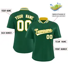 Green Stand Collar Classic Baseball Jersey 2