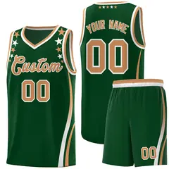 Green Star Pattern Color Block Shoulders Basketball Jersey 1