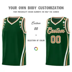 Green Star Pattern Color Block Shoulders Basketball Jersey 3