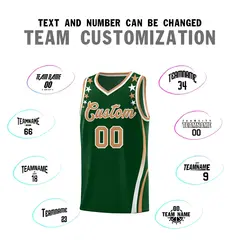 Green Star Pattern Color Block Shoulders Basketball Jersey 4