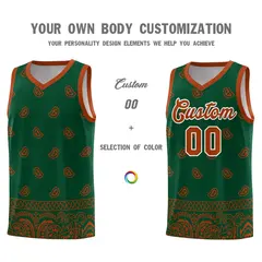 Green Texas Orange Cashew Pattern Basketball Uniform Jersey 10