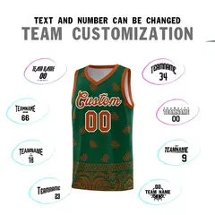 Green Texas Orange Cashew Pattern Basketball Uniform Jersey 11