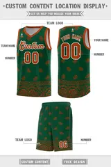 Green Texas Orange Cashew Pattern Basketball Uniform Jersey 12
