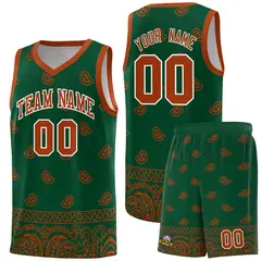 Green Texas Orange Cashew Pattern Basketball Uniform Jersey 15
