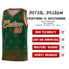 Green Texas Orange Cashew Pattern Basketball Uniform Jersey 2