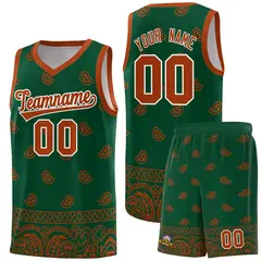 Green Texas Orange Cashew Pattern Basketball Uniform Jersey 22