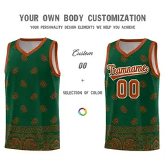 Green Texas Orange Cashew Pattern Basketball Uniform Jersey 24