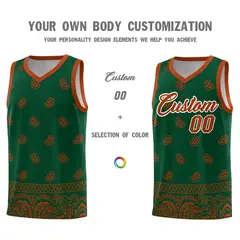 Green Texas Orange Cashew Pattern Basketball Uniform Jersey 3
