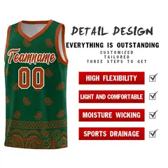 Green Texas Orange Cashew Pattern Basketball Uniform Jersey 30